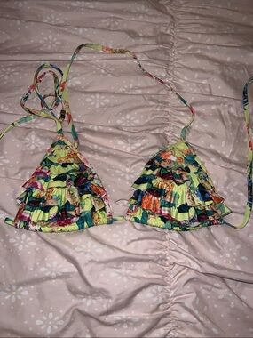 H&M Yellow Floral Ruffle Triangle Bikini Top